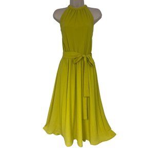 Size 14 MUSTARD CREPE HALTER MIDI DRESS W/TIE Spring Summer Wedding Party Church